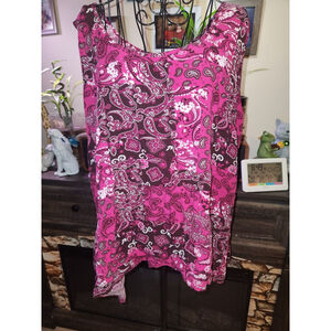 Woman Within Tank Top Plus 26W Pink Brown Paisley